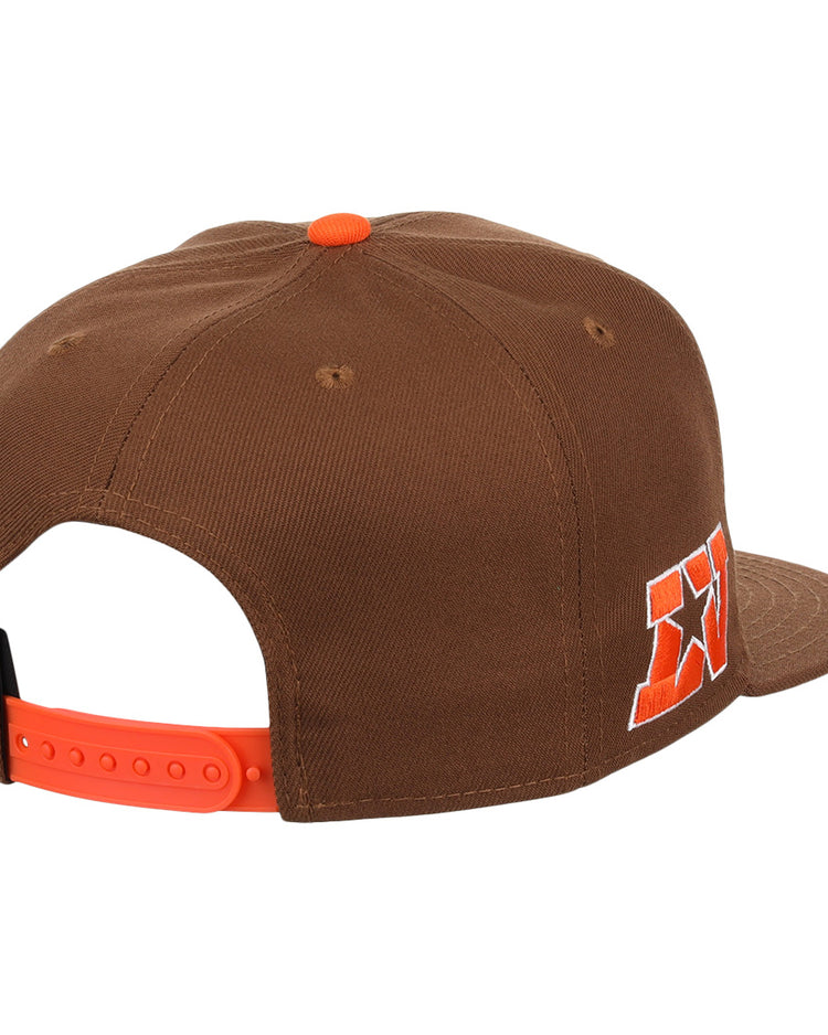 The Ebbets Field Flannels Las Vegas Stars EFF MiLB Vintage Snapback is a brown adjustable hat with an orange strap and button, plus an orange-and-white logo and side star—ideal for vintage Minor League style fans.