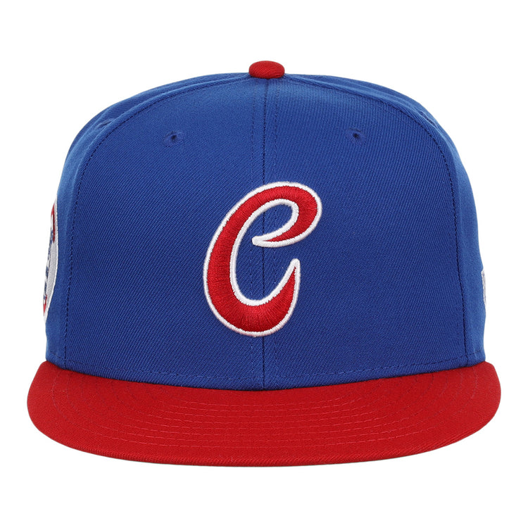 The Havana Sugar Kings EFF MiLB Vintage Snapback by Ebbets Field Flannels features a blue crown, red brim, and a white and red embroidered C on the front, inspired by the International League baseball Vintage Minor League collection.
