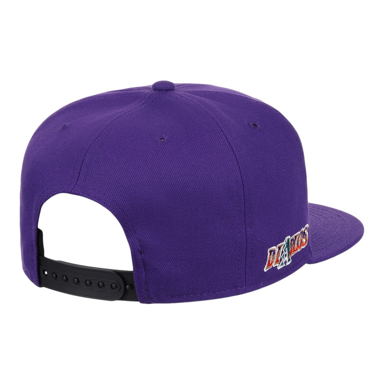 A purple El Paso Diablos EFF MiLB Vintage Snapback by Ebbets Field Flannels, seen from the back, with a black adjustable strap and a small team logo on the side, inspired by vintage minor league style.
