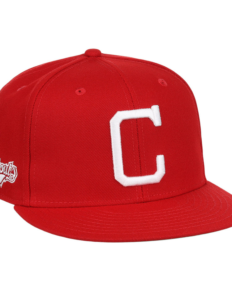 The Chattanooga Lookouts EFF MiLB Vintage Snapback by Ebbets Field Flannels features a bold white C on the front, a script Lookouts logo on the side, and an adjustable snapback closure for a perfect fit.