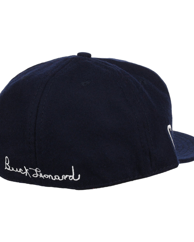 The Ebbets Field Flannels Buck Leonard Signature Series Ballcap is a navy vintage wool cap featuring white cursive Buck Leonard embroidery on the back, honoring the Negro Leagues legend.