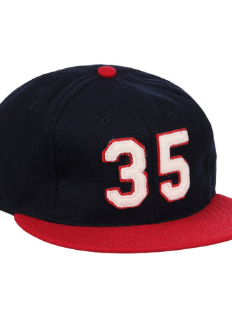 The Ebbets Field Flannels Frank Thomas Signature Series Ballcap – Navy features vintage wool, a red brim and button, and white “35” with red trim on the front, honoring Chicago White Sox legend Frank Thomas.