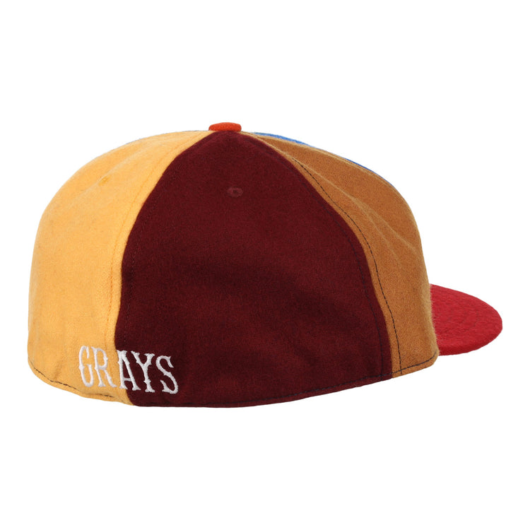 The EFF Homestead Grays Vintage Inspired Pinwheel Ballcap features yellow, maroon, and orange panels with GRAYS embroidered in white on the back, honoring the original Negro National League team.