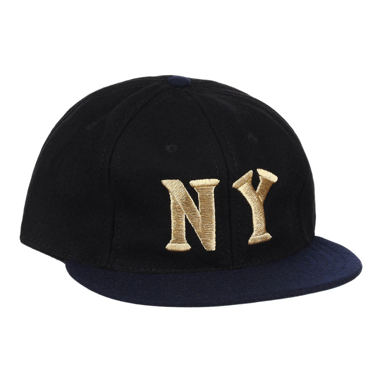 The EFF New York Black Yankees Gilded Collection Ballcap features a black crown, navy blue brim, and gold NY embroidery—an ideal tribute to the Negro National League.
