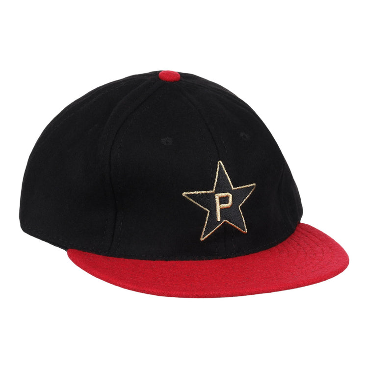 The EFF Philadelphia Stars Gilded Collection Ballcap features a black crown, red brim and button, and a gold embroidered star with a ‘P’ logo, honoring the Negro National League legacy.