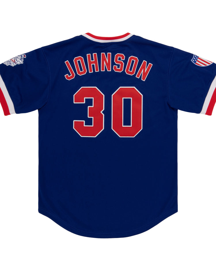 The EFF Indianapolis Indians MiLB Vintage V-Neck Baseball Jersey features Randy Johnson’s name and number 30 in bold red and white on the back, with sleeve patches celebrating the Vintage Minor League collection.