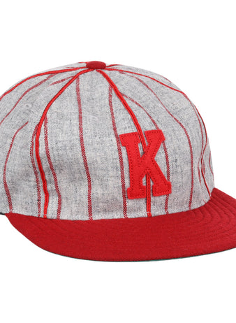 The EFF Knoxville Giants 1920 Vintage Ballcap features vintage wool, vertical red stripes, a red brim and button, and a bold red K on the front, inspired by the 1920 team’s classic style.