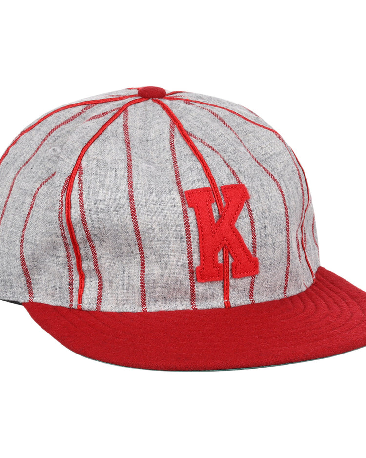 The EFF Knoxville Giants 1920 Vintage Ballcap features vintage wool, vertical red stripes, a red brim and button, and a bold red K on the front, inspired by the 1920 team’s classic style.