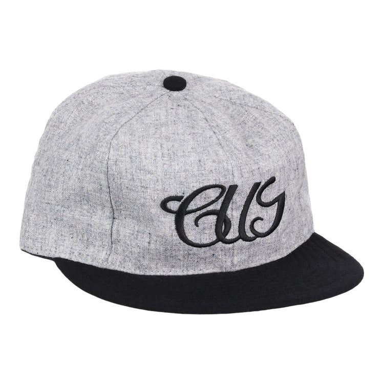 The EFF Chicago Union Giants 1902 Vintage Ballcap is a gray wool cap with a black brim and button, featuring embroidered black CUG script on the front—a faithful reproduction of the original.