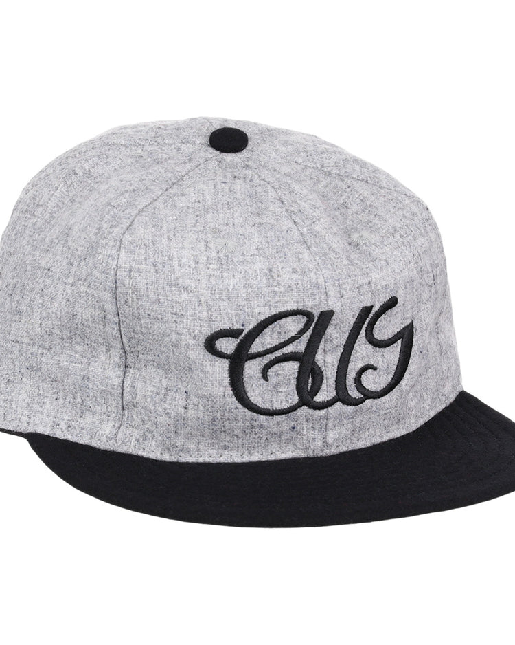The EFF Chicago Union Giants 1902 Vintage Ballcap is a gray wool cap with a black brim and button, featuring embroidered black CUG script on the front—a faithful reproduction of the original.