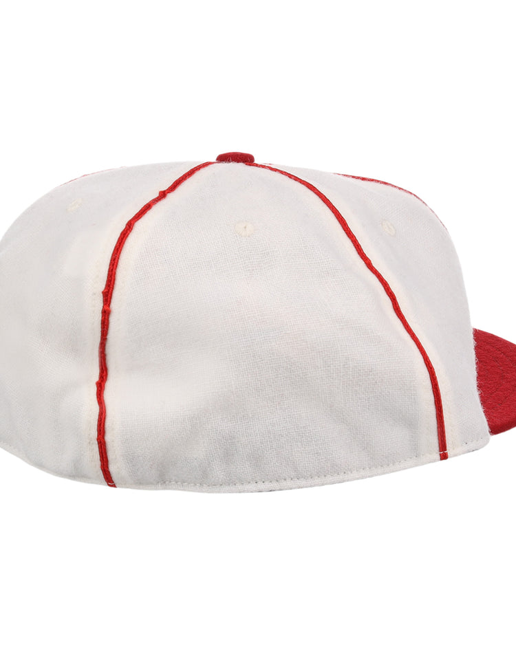 The EFF Washington Elite Giants 1936 Vintage Ballcap is a white cap with red vertical stitching and a red brim, shown from the back and slightly to the side.