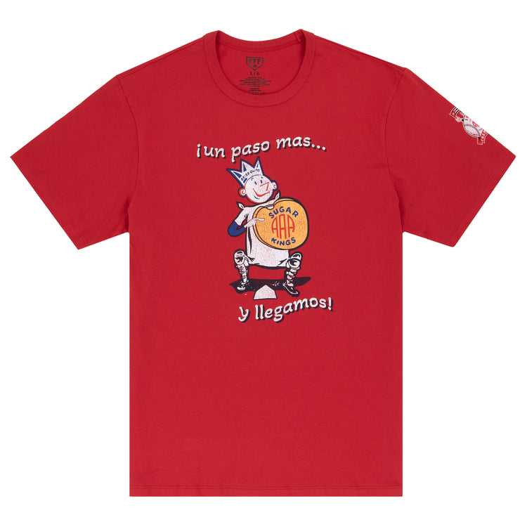 The Havana Sugar Kings EFF MiLB Vintage T-Shirt by Ebbets Field Flannels features a cartoon character with Sugar Mama candy and “¡Un paso mas… y llegamos!” on premium cotton, plus a small graphic on the left sleeve.