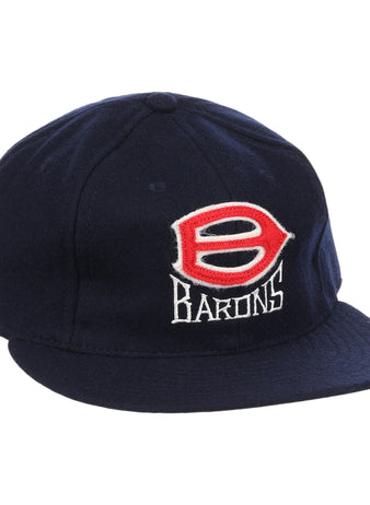 The EFF Birmingham Barons Letterhead Wool Vintage Ballcap is a navy cap with a red and white B logo and Barons embroidered on the front—perfect for any Birmingham Barons fan.