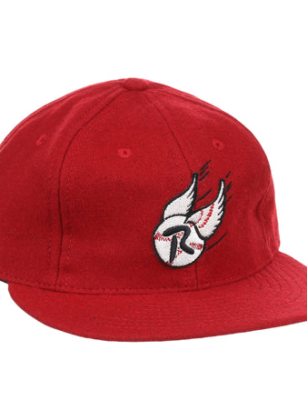 The Rochester Red Wings Letterhead Wool Vintage Ballcap by EFF features an embroidered white bird with outstretched wings over a baseball on the front, capturing classic minor league style.