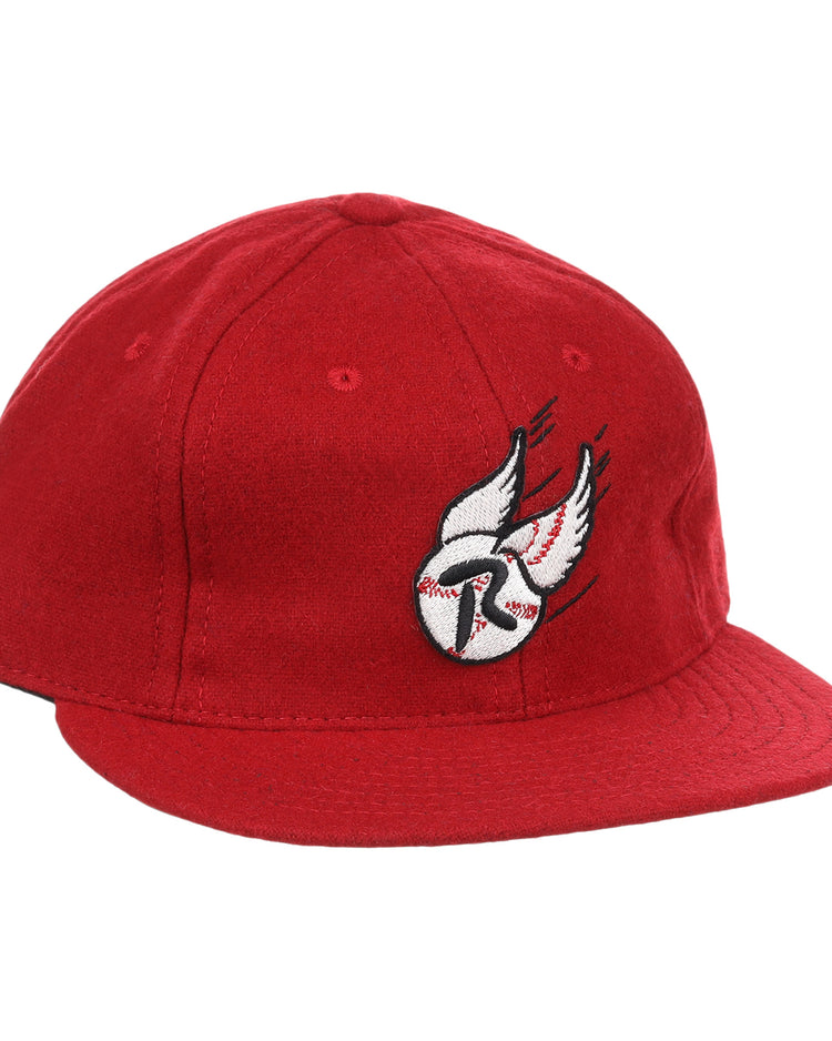 The Rochester Red Wings Letterhead Wool Vintage Ballcap by EFF features an embroidered white bird with outstretched wings over a baseball on the front, capturing classic minor league style.