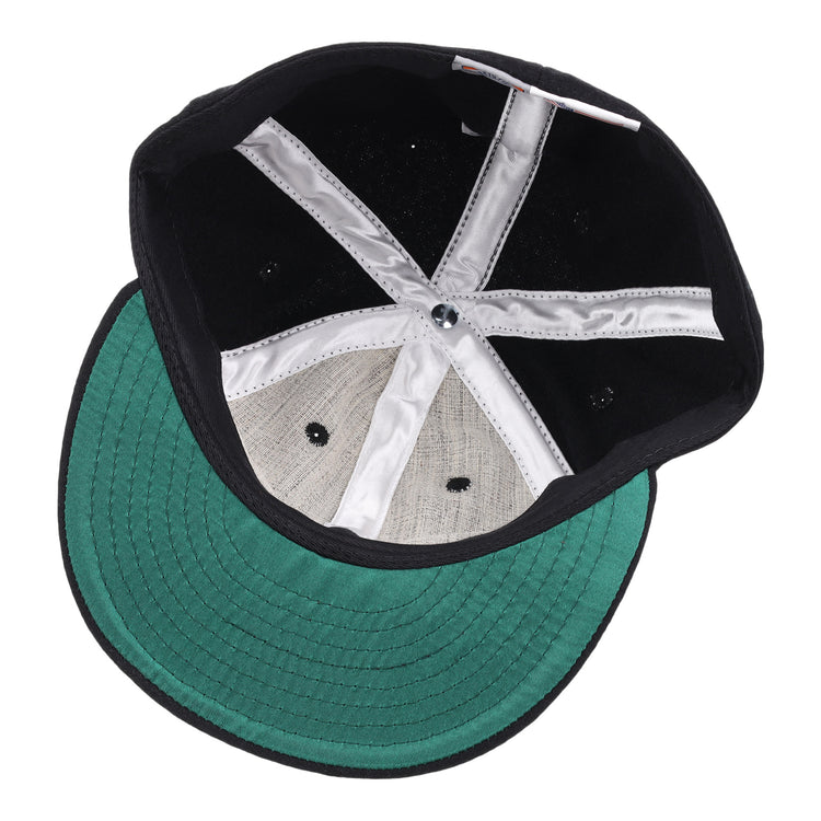 The image shows the inside of an EFF Salt Lake City Bees Vintage Ballcap, featuring a green brim underside, white stitched panels, and a top button—capturing classic baseball style.