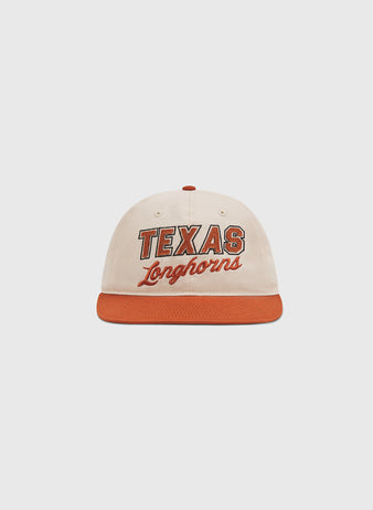Show your University of Texas pride with the Ebbets Field University of Texas Longhorns Cotton Twill Ballcap, featuring a cream and orange design, bold TEXAS lettering, and Longhorns script on the front.