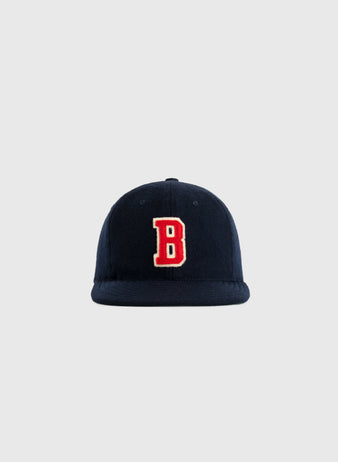 The EFF Birmingham Barons 1932 Authentic Wool Ballcap features a navy design with a bold red B outlined in white on the front, shown against a light gray background—ideal for vintage baseball hat fans.