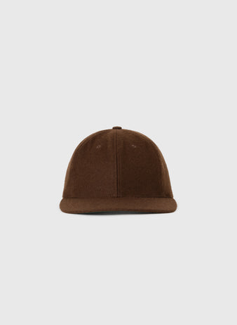 The EFF Brown Wool Ballcap is a plain brown baseball cap made of genuine wool broadcloth, shown from the front against a light gray background.