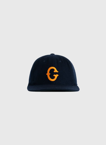 The EFF Clemson University 1963 Authentic Wool Ballcap is a navy blue baseball hat with a large yellow embroidered G on the front, shown against a plain light gray background.