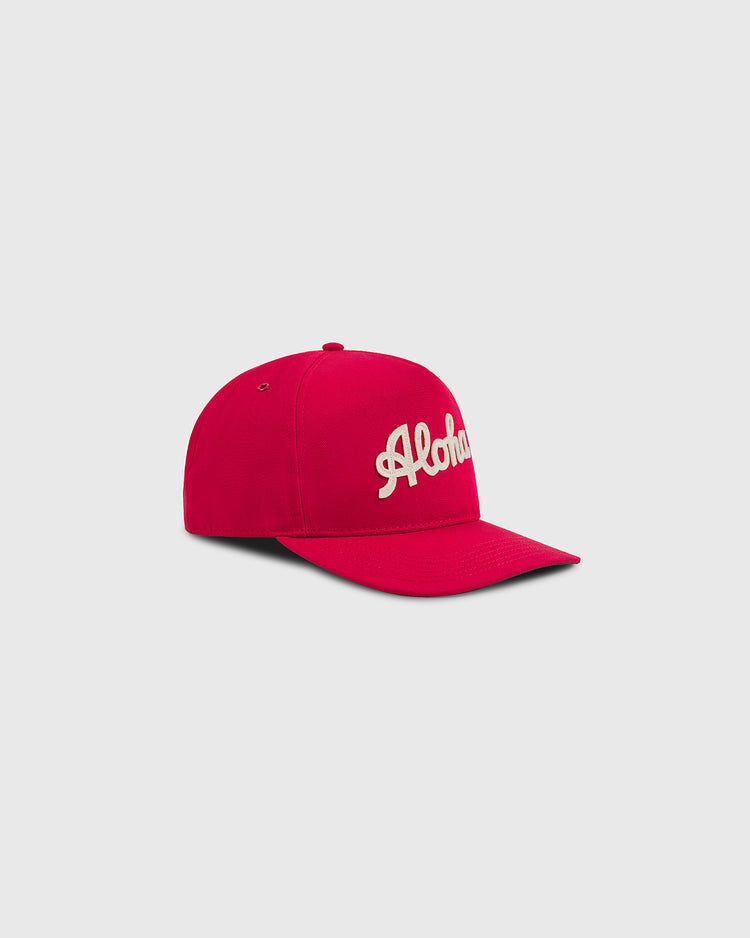 The Ebbets Field Aloha 100th Infantry 1942 A-Frame Cotton Twill Ballcap is a bright red baseball hat with 