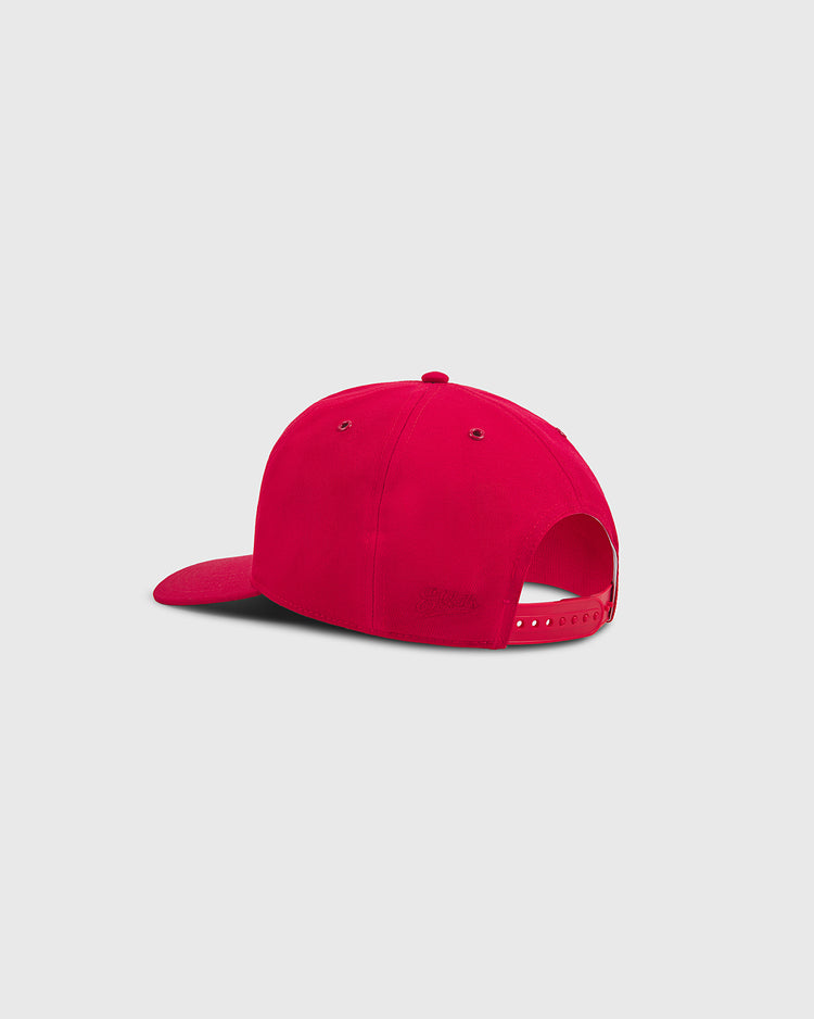 The Ebbets Field Aloha 100th Infantry 1942 A-Frame Cotton Twill Ballcap, shown from the back with a snapback closure and ventilation eyelets, is set against a plain light gray background.