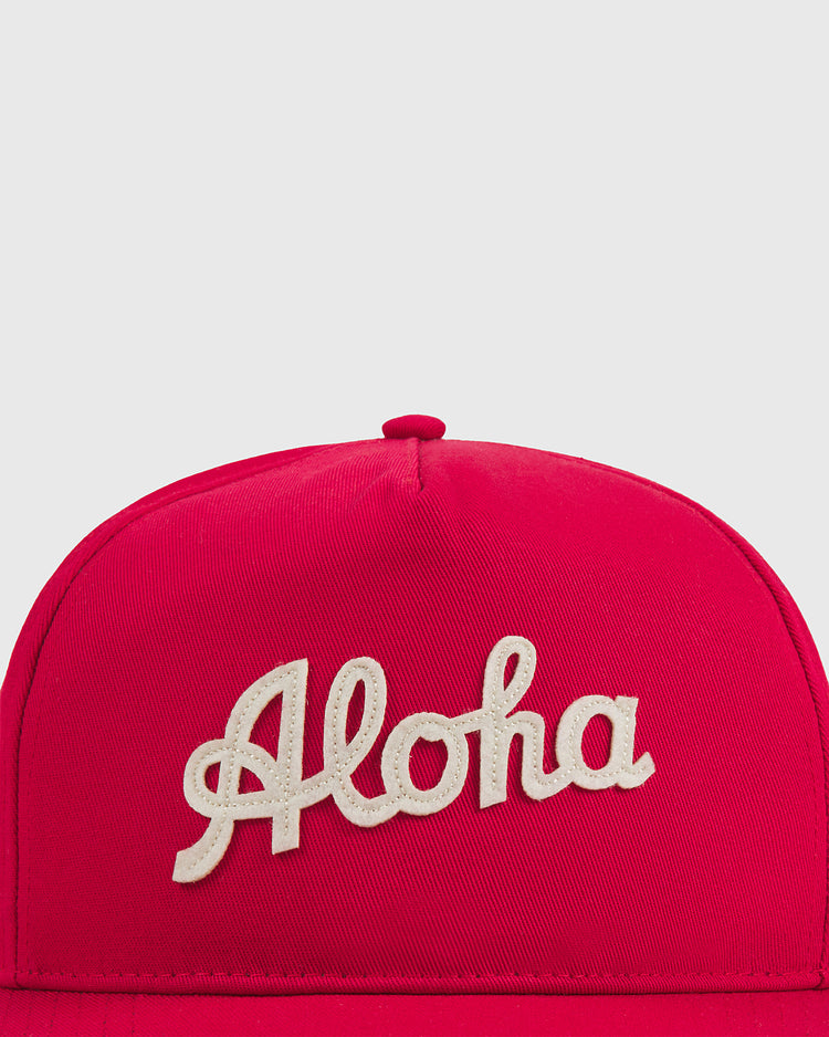 The Ebbets Field Aloha 100th Infantry 1942 A-Frame Cotton Twill Ballcap is a red snapback baseball hat with 