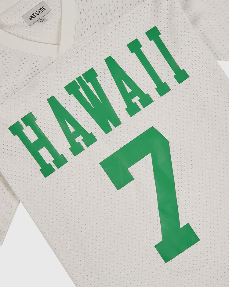 The Ebbets Field University of Hawaii Rainbow Warriors Mesh Football Jersey features white mesh, green 