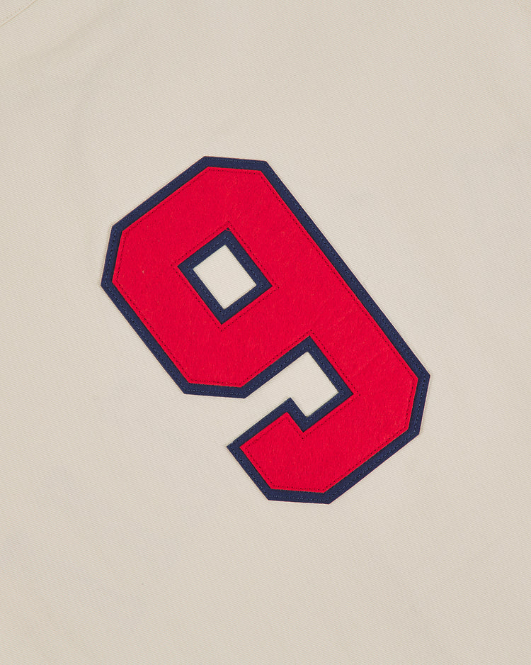 A bold red number 9 with dark blue outline stands out on the light beige Hawaii Islanders (PCL) 1964 Cotton Twill Baseball Jersey by Ebbets Field, echoing classic vintage style.
