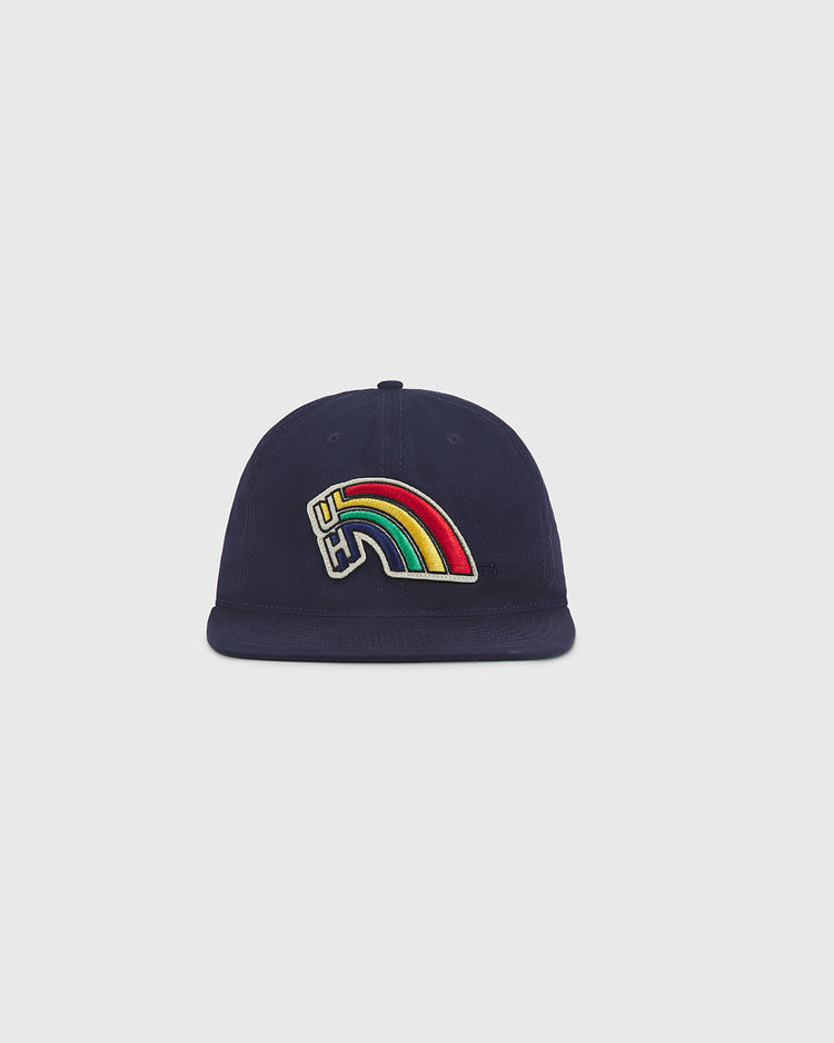 The Ebbets Field University of Hawaii Rainbow Warriors Cotton Twill Ballcap features a navy blue design with a colorful rainbow patch and 