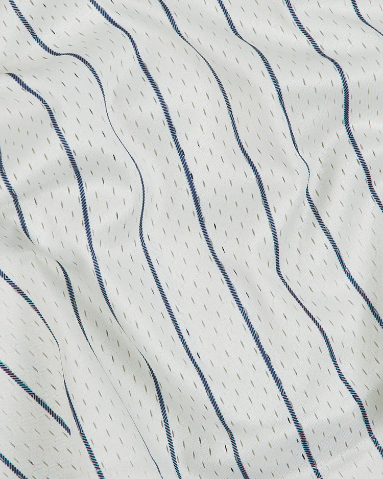 Birmingham Black Barons 1945 Button-Up Mesh Home Jersey in white mesh with thin, vertical navy blue pinstripes.