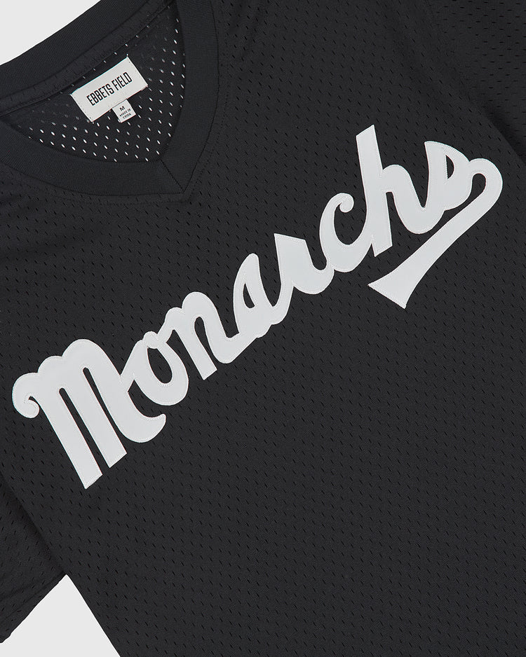 Ebbets Field Kansas City Monarchs 1924 Road Jersey V-Neck Mesh in black, featuring the team name in large white script across the chest.