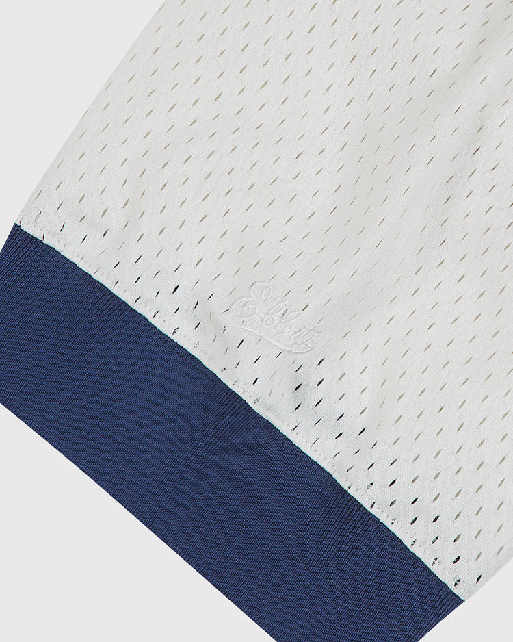 Atlanta Black Crackers 1940 V-Neck Mesh Jersey in white mesh with a navy blue hem.
