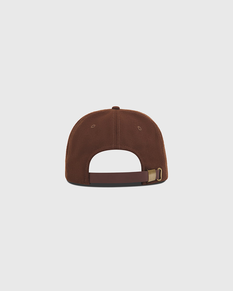 Back view of a brown wool Detroit Stars 1959 Authentic Wool Ballcap with an adjustable strap and brass buckle.