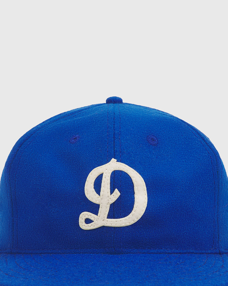 Ebbets Field Detroit Stars 1959 Authentic Wool Ballcap in blue wool, featuring a white script letter D patch on the front.