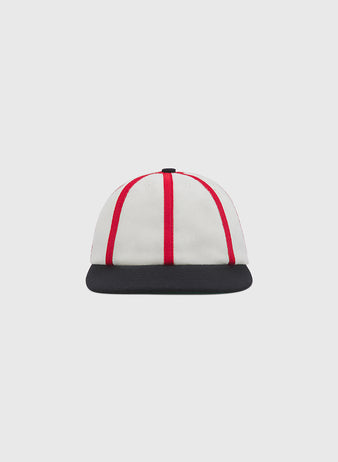 Off-white, eight-panel Chicago American Giants 1920 8-Panel Short Brim Wool Ballcap by Ebbets Field, featuring red piping and a short, black brim.