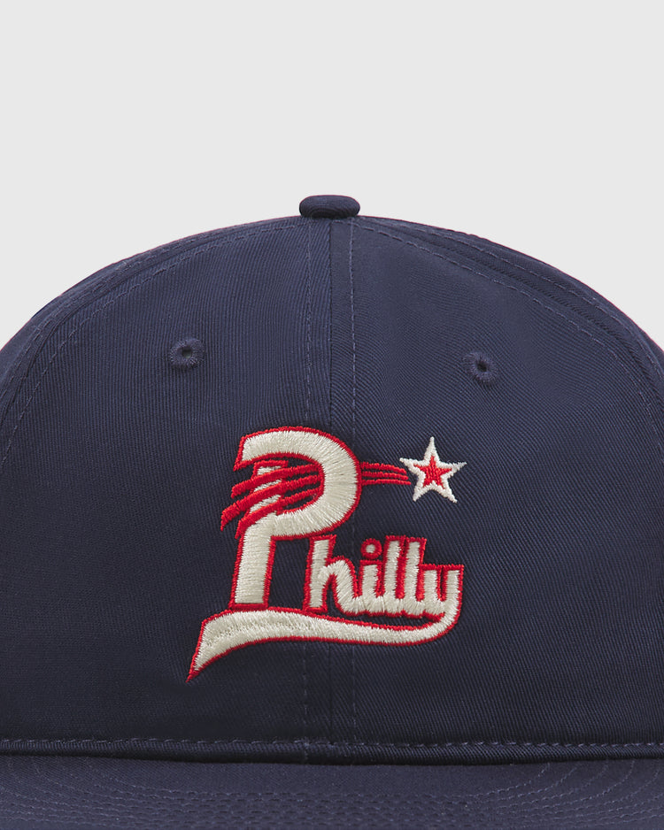 The Philadelphia Stars Cotton Twill Ballcap by Ebbets Field is a navy blue cotton twill baseball cap featuring 