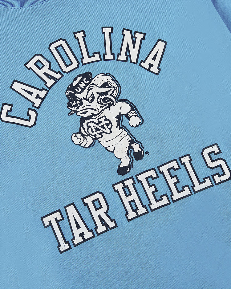 The Ebbets Field University of North Carolina Short Sleeve Tee features the UNC ram mascot in a “UNC” hat and bold “Carolina Tar Heels” lettering—a classic pick for any vintage or modern Tar Heels t-shirt collection.