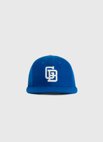 The EFF Green Bay Dodgers 1960 Authentic Wool Ballcap features a blue design with a white interlocking CB logo on the front, shown on a plain light gray background.