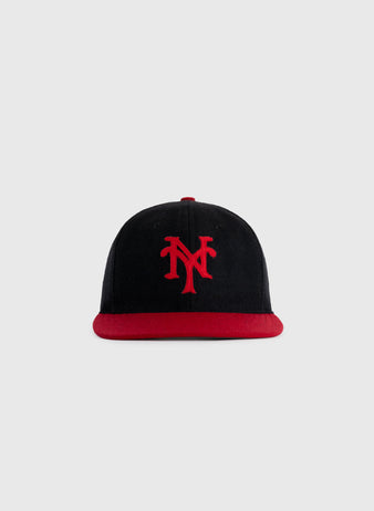 The EFF New York Cubans 1947 Authentic Wool Ballcap features a black crown, red brim, and red embroidered NY logo, shown against a plain light gray background.