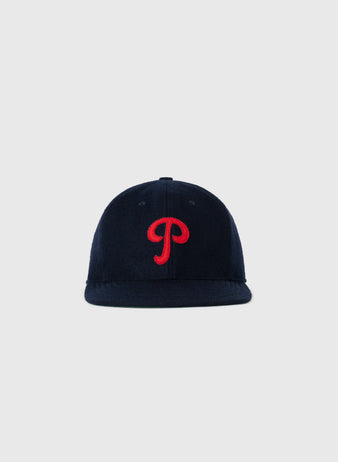 The EFF Philadelphia Stars 1940 Authentic Wool Softbrim Ballcap, in navy with a red P on the front, is displayed against a plain light gray background.