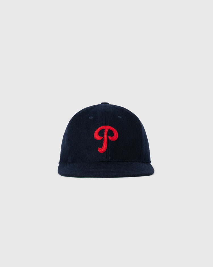 The NEW Philadelphia Stars 1940 Vintage Ballcap by Ebbets Field features a navy blue design with a red stylized P logo on the front, shown against a plain light gray background.