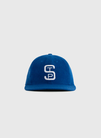 The EFF St. Paul Saints 1955 Authentic Wool Ballcap features a blue design with a white embroidered interlocking S and D logo, displayed against a plain light gray background.