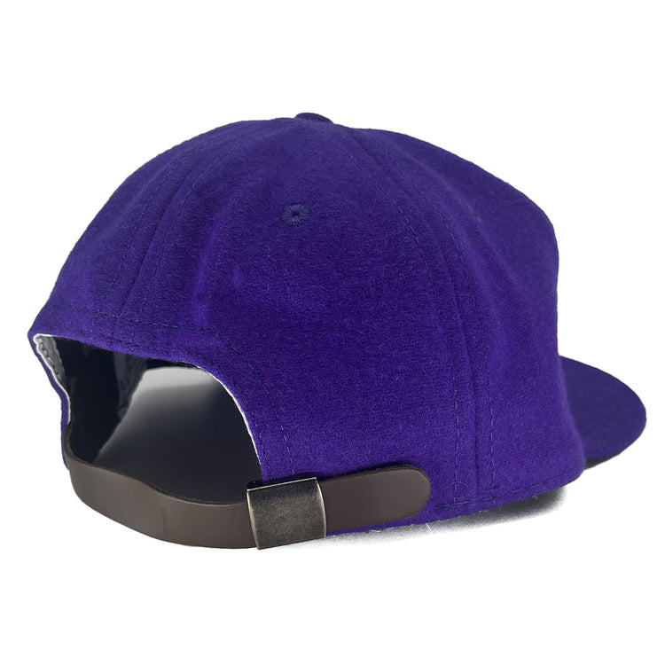 The EFF Texas Christian University 1963 Vintage Ballcap is a purple genuine wool cap shown from the back, with a black adjustable strap and metal clasp.