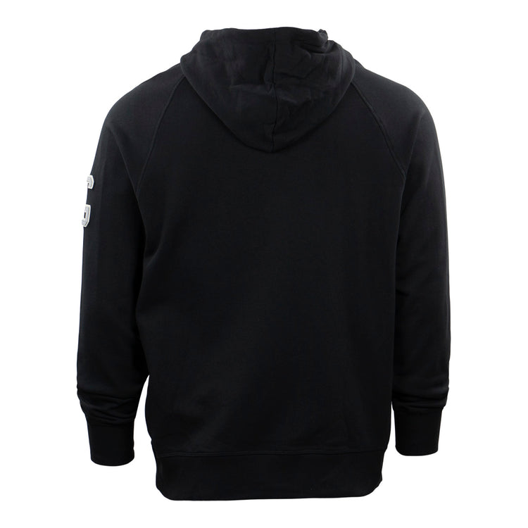 The EFF Homestead Grays French Terry Script Hooded Sweatshirt in black features a relaxed fit, long sleeves, and tribute patches on the left sleeve honoring Pittsburghs legendary Negro League team.