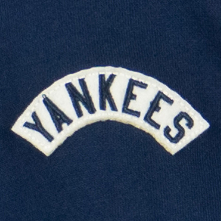 The EFF New York Black Yankees French Terry Script Hooded Sweatshirt in navy features YANKEES in blue capitals on a white patch, honoring legends from The House That Ruth Built and the Negro National League.