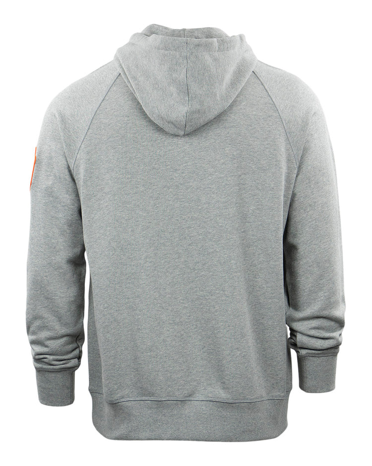 The EFF New York Knights French Terry Script Hooded Sweatshirt is shown from the back, featuring long sleeves and ribbed cuffs—perfect for fans of The Natural or Roy Hobbs and his legendary Wonderboy bat.