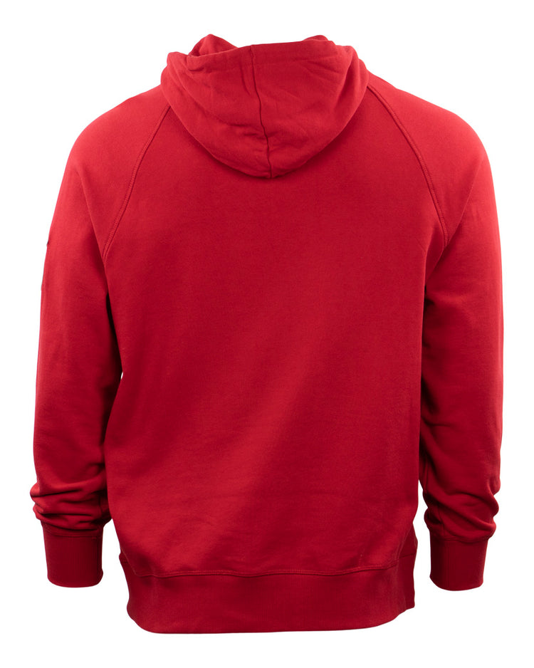 The EFF Seattle Rainiers French Terry Script Hooded Sweatshirt is shown from the back against a white background, featuring long sleeves and ribbed cuffs and hem.