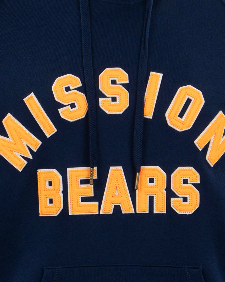 The EFF Mission Bears French Terry Script Hooded Sweatshirt features bold yellow and white MISSION BEARS lettering—ideal for fans to show team pride.
