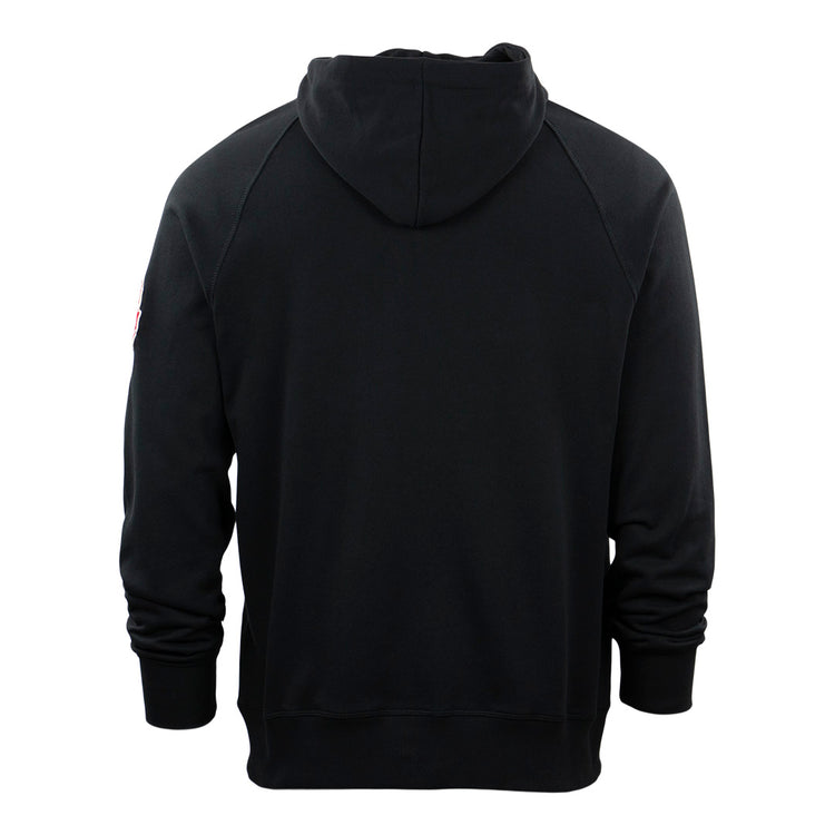 The EFF Chicago American Giants French Terry Script Hooded Sweatshirt features a plain black design with long sleeves and ribbed cuffs, honoring Rube Foster and the Negro National League.